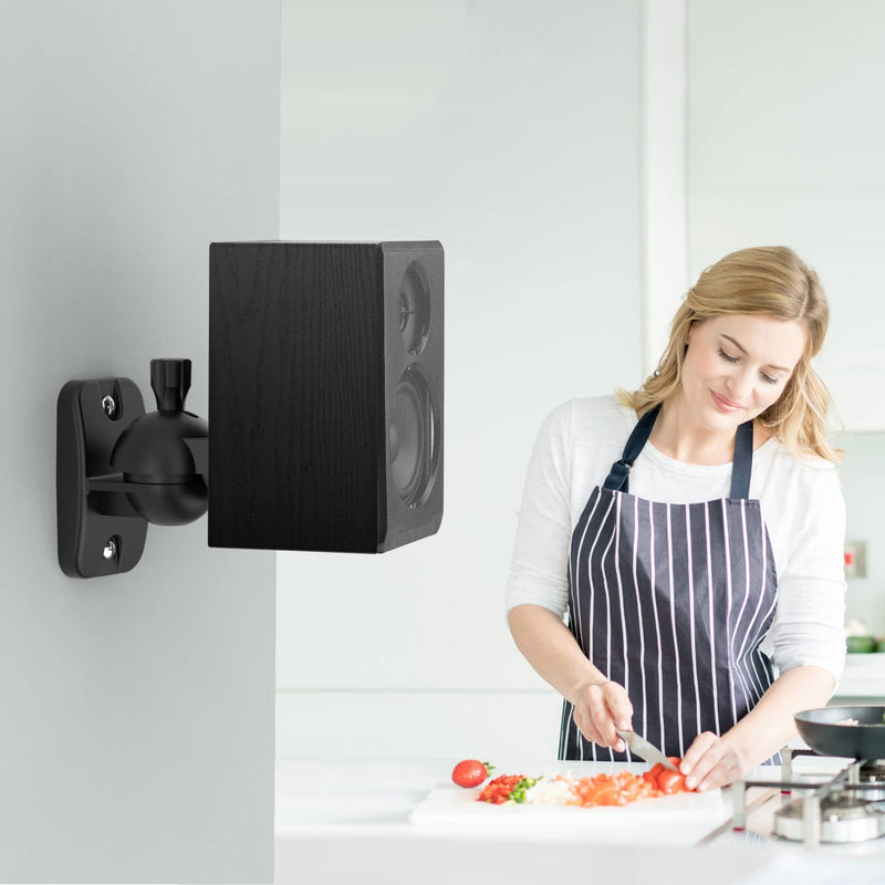 [AUSTRALIA] - HomeMount Speaker Wall Mount Brackets - Surround Speaker Wall Mounts Kit, Bookshelf Speaker Wall Screws Mounts, Hold up to 8 lbs, 2 Pack, Black 2P-Black 