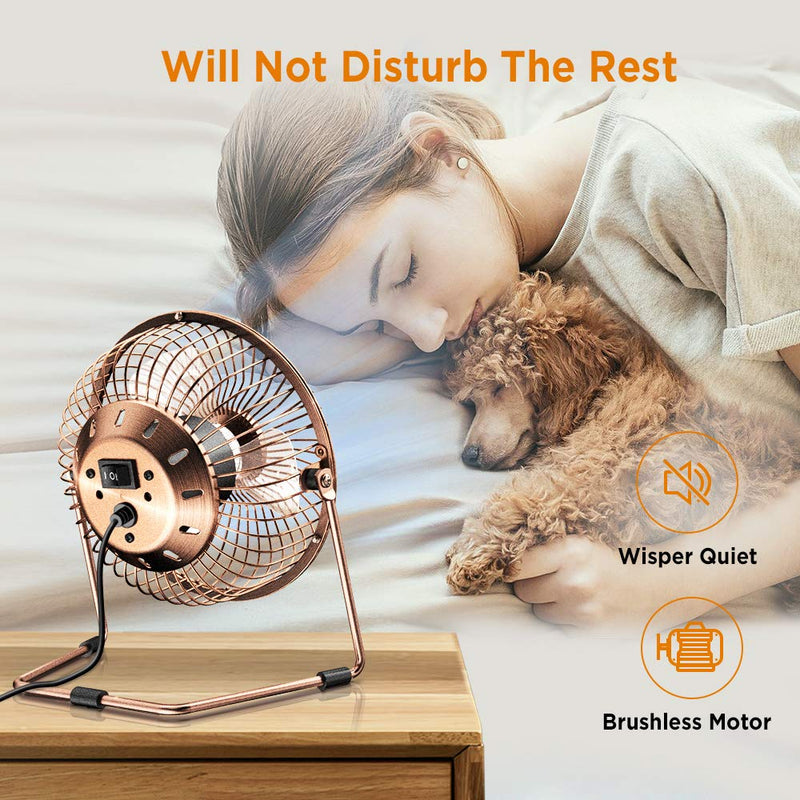 EasyAcc 6 Inch USB Desk Fan, [ Small Quiet Powerful Metal Fan ] USB Powered Portable Fan, Strong Airflow& 360°Rotation Personal Table Cooling Fan with 2 Speed(USB POWERED ONLY) 6" USB Fan Bronzer
