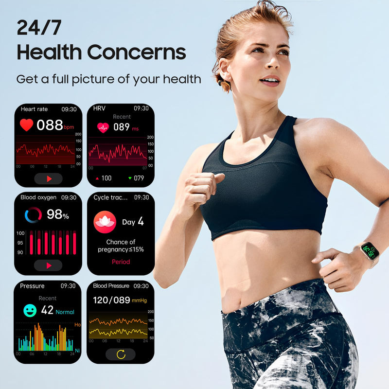 Smart Watch for Men Women - 2.01" HD Touchscreen with Bluetooth Calling, Fitness Tracker Watch 24/7Heart Rate/Blood Pressure/Sleep Monitor, IP67 Waterproof Sport Watch, Android iOS Phones (Pink) Pink