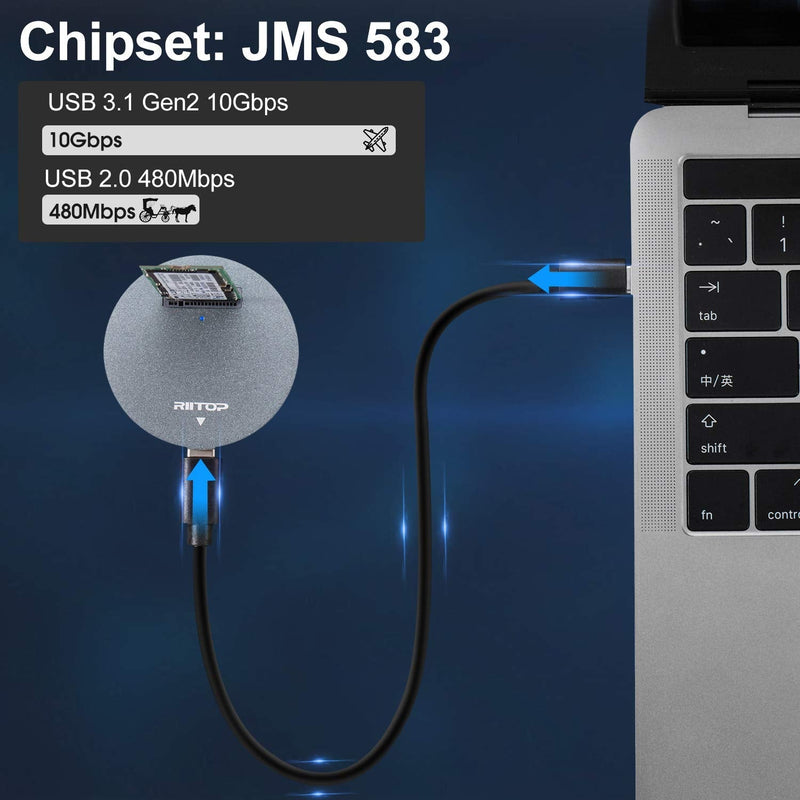 RIITOP NVMe to USB Docking Station, External M.2 PCI-e NVMe SSD to USB-C Reader Adapter for M.2 (M Key) NVMe SSD Gray