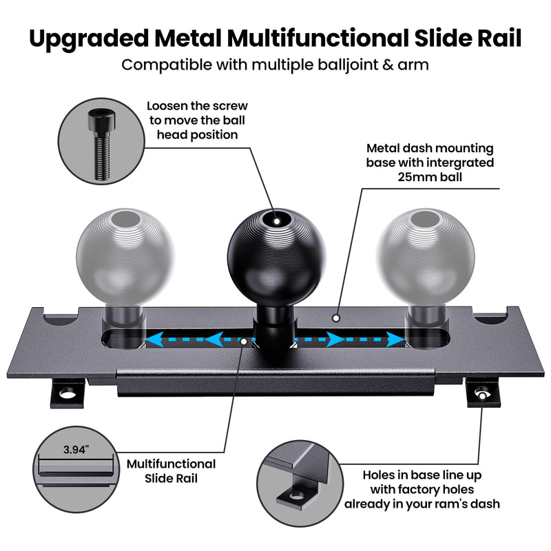 Metal Dashboard Phone Mount for RAM 2013-2018 1500 2500 3500 &2019+ Classic | All Aluminum Build | No Drilling | Easy Install | 360-Degree Swivel | Quick Release Clamp | Holds 4-7 Inch Phones | Stable Universal Mount