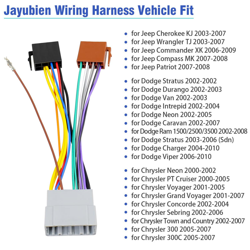 Radio Wiring Harness Adapter Compatible with Dodge Ram Caravan Charger Jeep Wrangler Commander Chrysler Voyager Sebring 22Pin Car Stereo Wire Connector