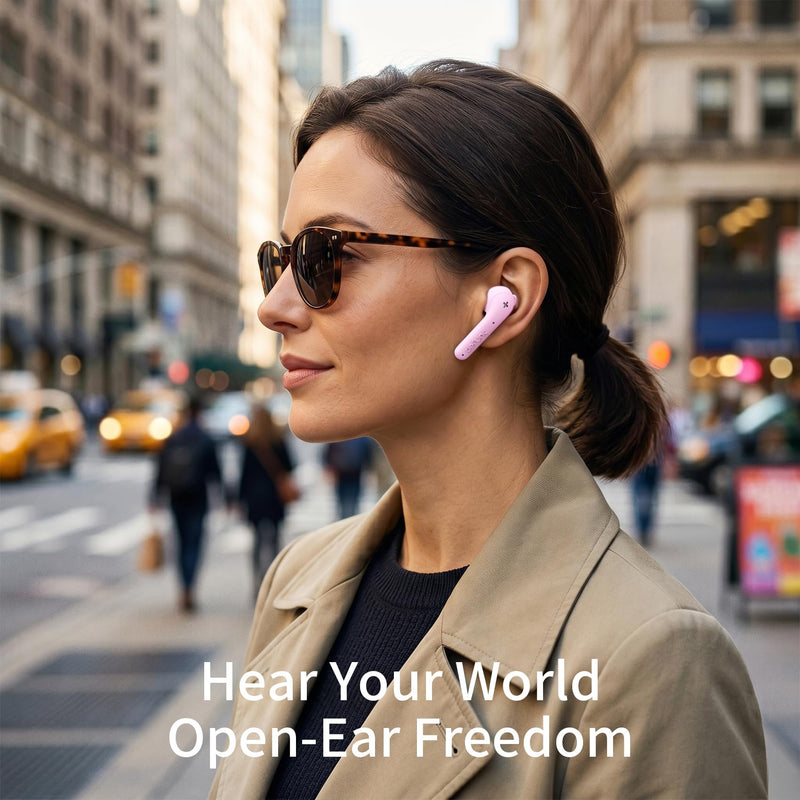 Defunc True Basic Wireless Earbuds, Bluetooth 6.0, Patented MultiTip Semi-in-Ear Design with Silicone Ear Wings, AI App Support, Quad Microphones,Waterproof, 22H Playtime, Secure Fit Earbuds (Pink) Pink