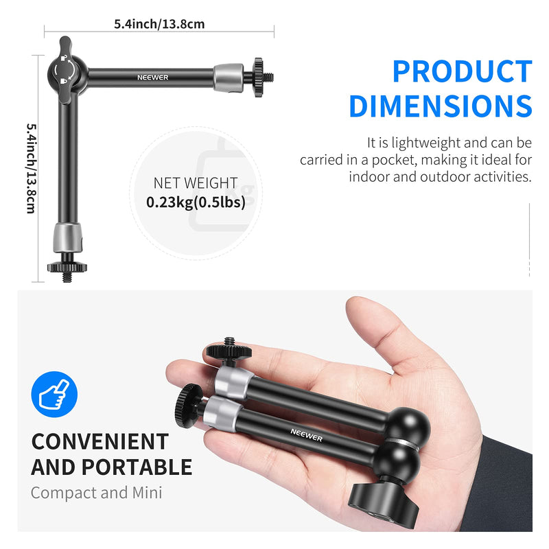 NEEWER 9.8"/25cm Adjustable Magic Arm with Super Clamp, 1/4" & 3/8" Threads, 1/4" Screws for Flash/LED Light/Microphone/Monitor, Compatible with SmallRig Camera Cage, Max Load: 4.4lb/2kg, ST25C