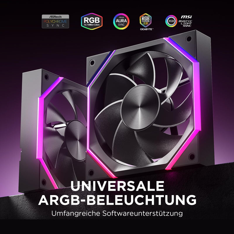 [AUSTRALIA] - AsiaHorse RGB PC Fan 120 mm Reverse Case Fan [Pack of 3] [HDB] 61.5 CFM/2000 RPM/2.16 MMH2O 5V3PIN ARGB and 12V4PIN PWM Fan, 50,000 Hours Life Nyota-A12-R-Black 120MM–Reverse black 