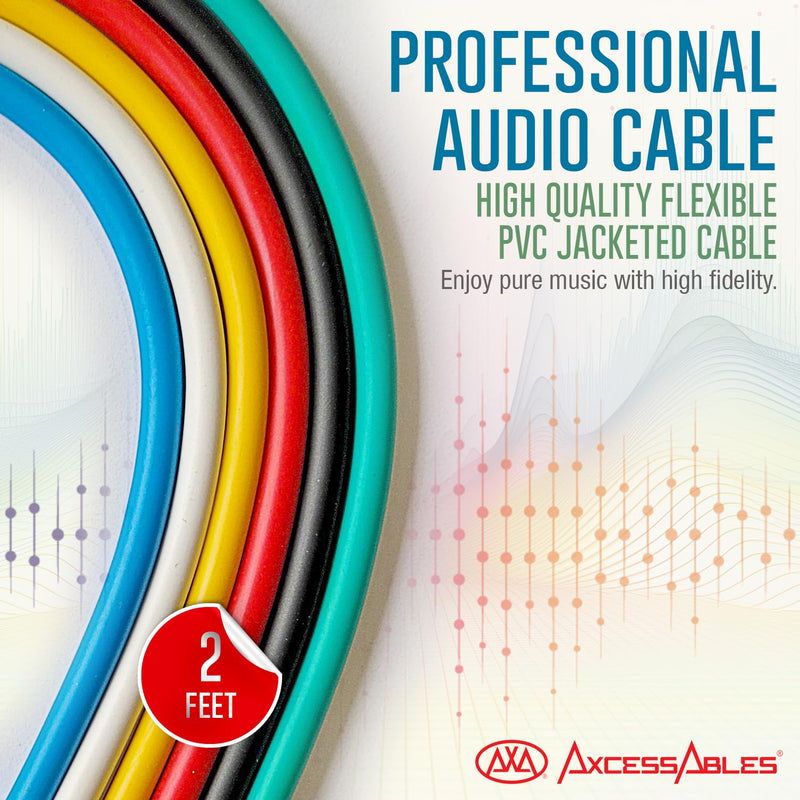 AxcessAbles XLR Female to 1/4" TRS Balanced 2ft Speaker Color Cable Pack | Balanced Speaker, Microphone Snake Cords (2ft - 6 Pack) XLR Female to 1/4 TRS