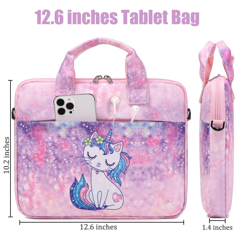 JIANYA Tablet Sleeve Bag Kids Tablet Carry Bag for iPad with Shoulder Strap, 10-12.5 Inch Tablet Bag for Teen Youth, Marble Cyan Marble/ Cyan