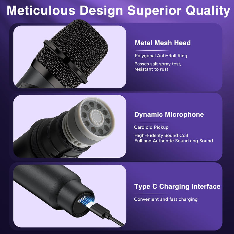 [AUSTRALIA] - Wireless Microphone,Professional Dual Handheld Cordless Dynamic Mic System with Rechargeable Receiver,Plug & Play,Compatible with karaoke machines and PA systems for Speech,Church,Wedding,DJ,Party 