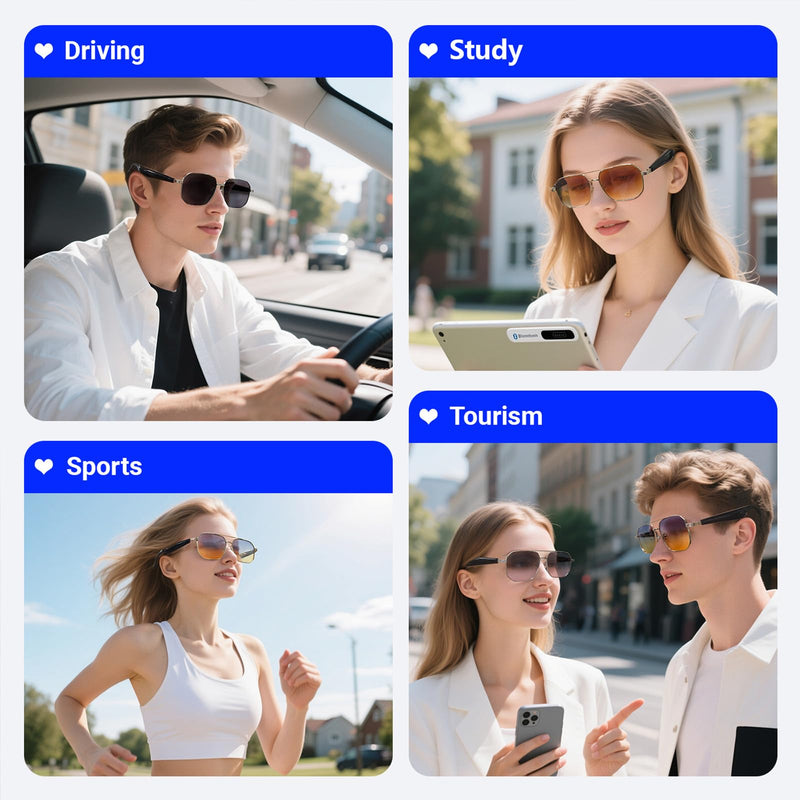 AI Smart Translation Glasses for Travel & Business, Real-Time 100+ Language Translator, Wireless Open-Earphones Design with Music Playback & Touch Control,Lightweight Eyewear (SR/GY/PK) SR/ GY/PK