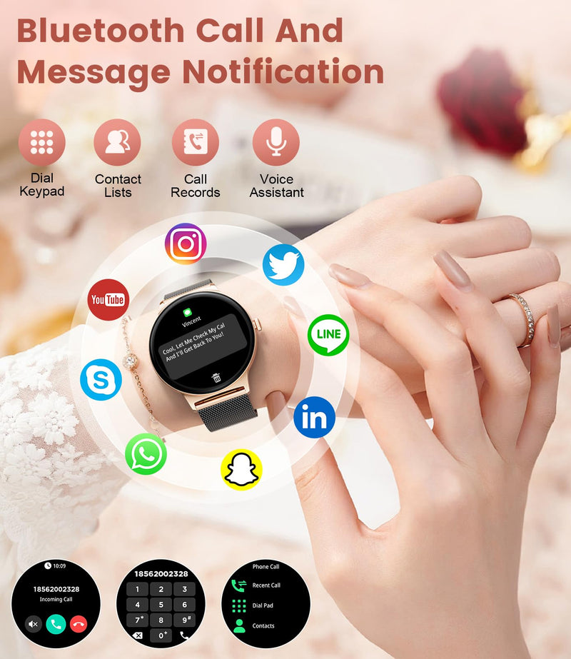 LIGE Smart Watch for Women(Dial/Answer Calls), 1.43" AMOLED HD Display, 100+ Sport Mode Fitness Tracker, 5ATM Waterproof/IP68/Sleep Smartwatch Womens, Ladies Smart Watches for iOS Android (Black Gold) Black Gold