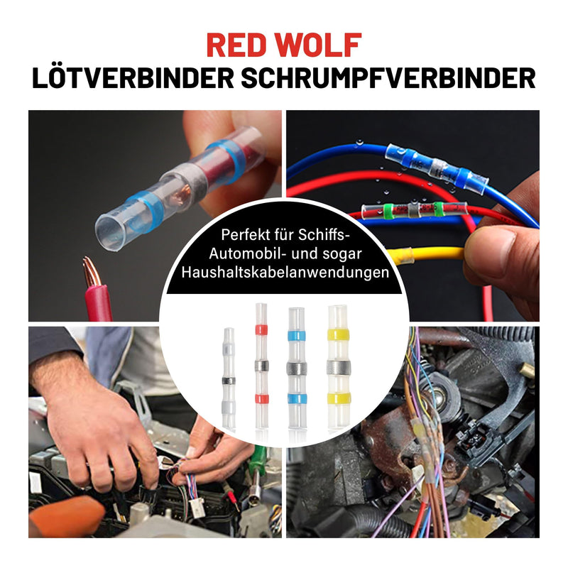 [AUSTRALIA] - RED WOLF Solder Connectors, Heat Shrink Connectors, Pack of 250, Heat Shrink Welding, Butt Connectors for Automotive, Marine, Home, Waterproof Welded Connector Kit, Solder Seal Wire 