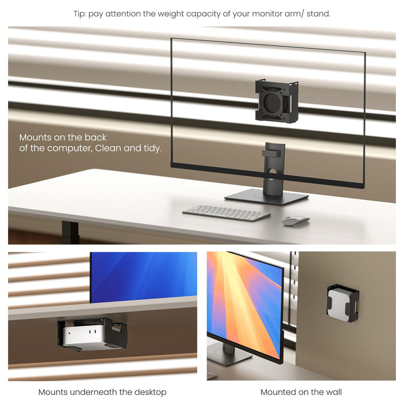 Fasgear Mac mini M4 Mount 2024, Black | Pure Aluminum, Under Desk Mount, VESA Monitors Mounting Bracket with Anti-theft, Metal Wall Mount for Mac Mini M4 Pro black aluminum