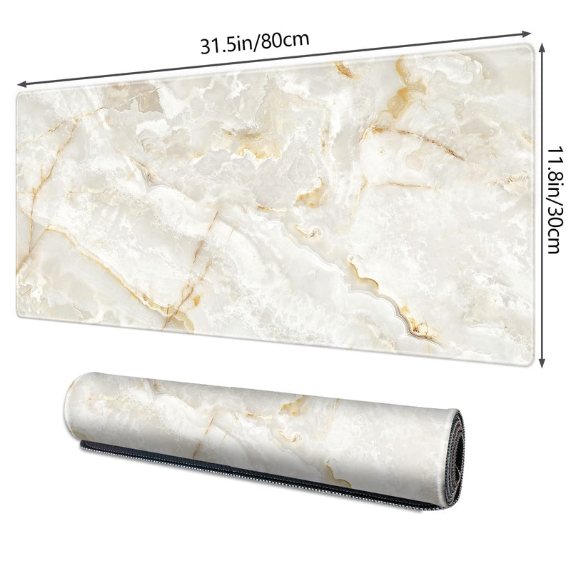 Galdas Large Mouse Pad Marble Pattern XXL XL Large Mouse Pad Mat Long Extended Mousepad Desk Pad Non-Slip Rubber Mice Pads Stitched Edges Thin Pad (31.5x11.8x0.12“)