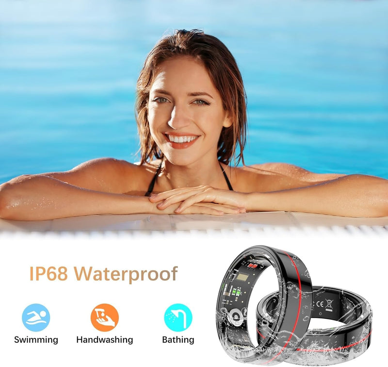 Fit Ring for Women Men, Ring Health Tracker with Heart Rate,Blood Oxygen,Heart Rate Variability, Stress, Sleep Monitor, Step Counter, Smart Ring for iPhone & Android, No Subscription Fee (Black, 7#)