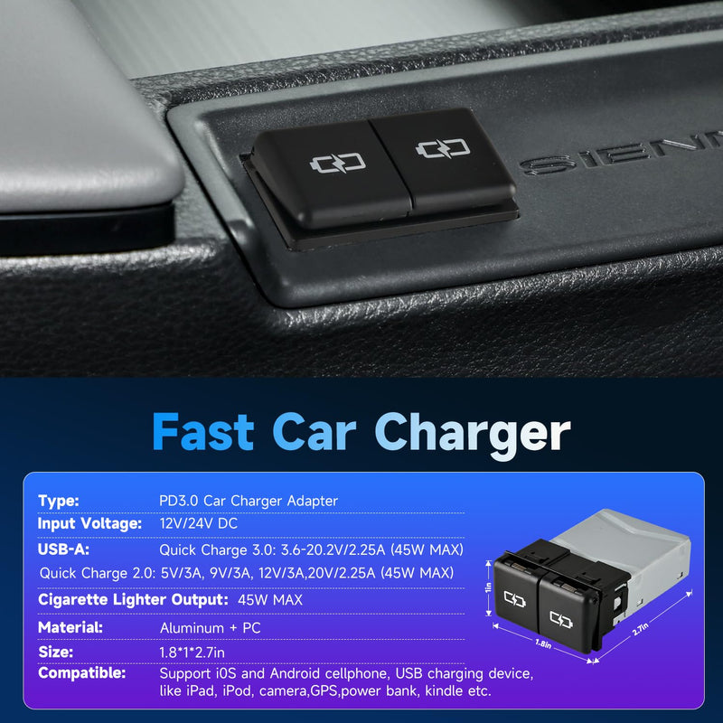 90W Car Charger USB c Dual Port Adapter Center Console Socket for Toyota Camry Fast Charging(Lid USB (45W)+USB (45W)) lid USB(45W)+USB (45W)