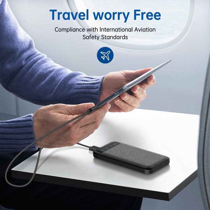 Power Bank 10000mAh Portable Charger Slim External Battery Pack with 2 USB 2.4A Outputs and USB C In/Out Compatible with Huawei iPhone 16 15 14 13 12 iPad Samsung Galaxy S20 Android Tablet (Black) Black