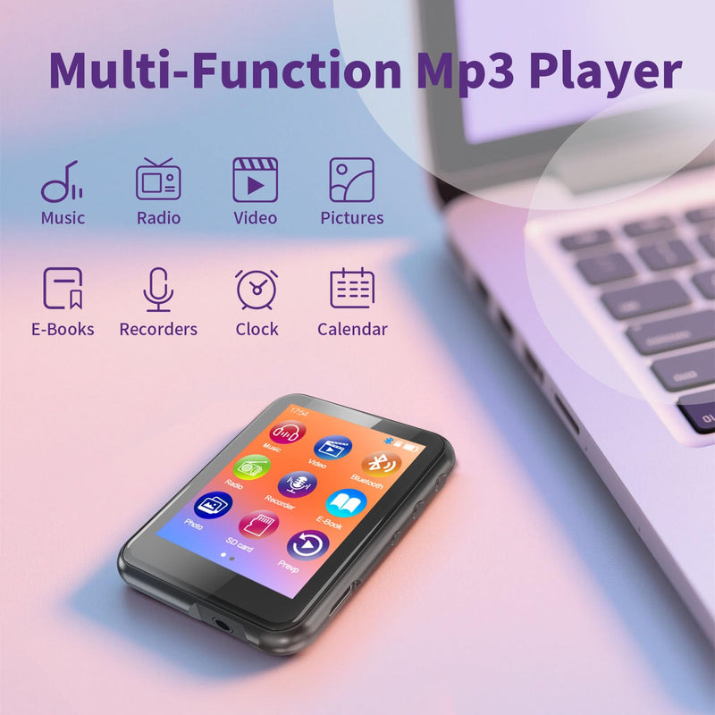 [AUSTRALIA] - 64GB MP3 Player with Bluetooth 5.3, QNGEE 2.4 inch Full Touchscreen Music MP3 for Kids, FM Radio, Voice Recorder, HiFi Sound, E-Book, Earphones Included Black & Orange Case 64GB 