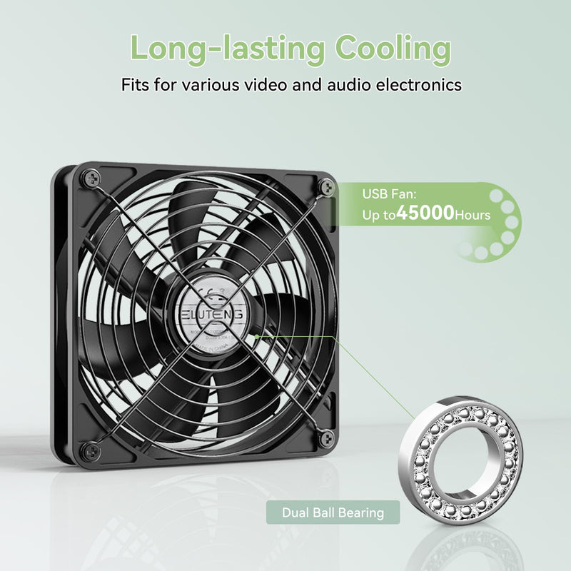 ELUTENG USB Fan 120 mm 5 V PC Fan Dual Ball Bearing with Digital Temperature Control, USB Fan 12 cm Case Fan with 3 Adjustable Speeds for PS5/Laptop/TV Box/AV Cabinet/Router 120mm Lüfter+Digitaler Temperaturregler