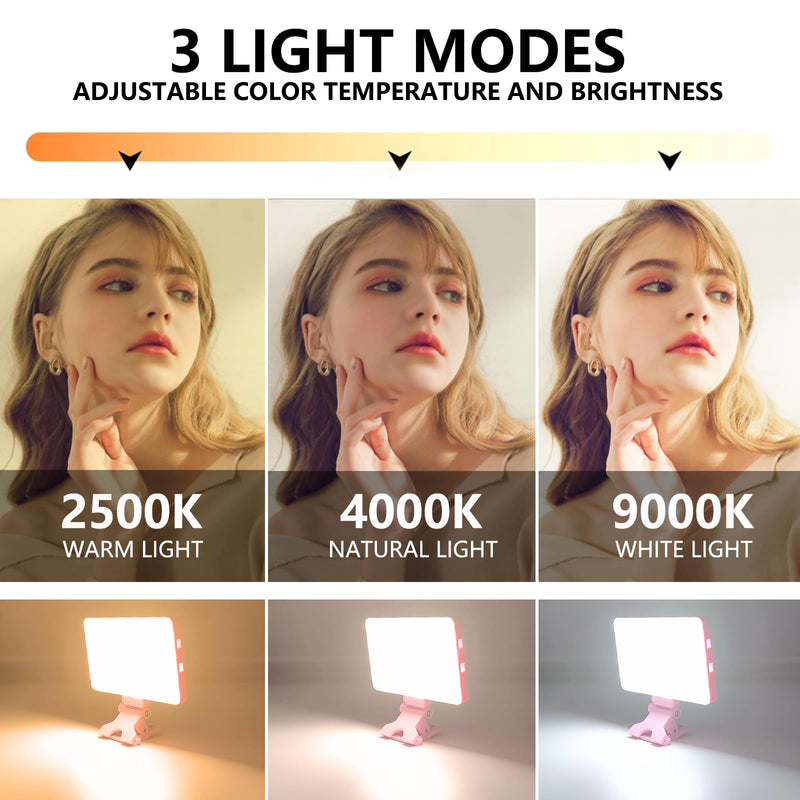 Pink Selfie Light with Phone Light Clip,80led Portable Selfie Light with 3 Light Modes and Infinite Adjustment Modes, 2000mah Rechargeable Selfie Light for Phone, Laptop, Makeup, Live Stream