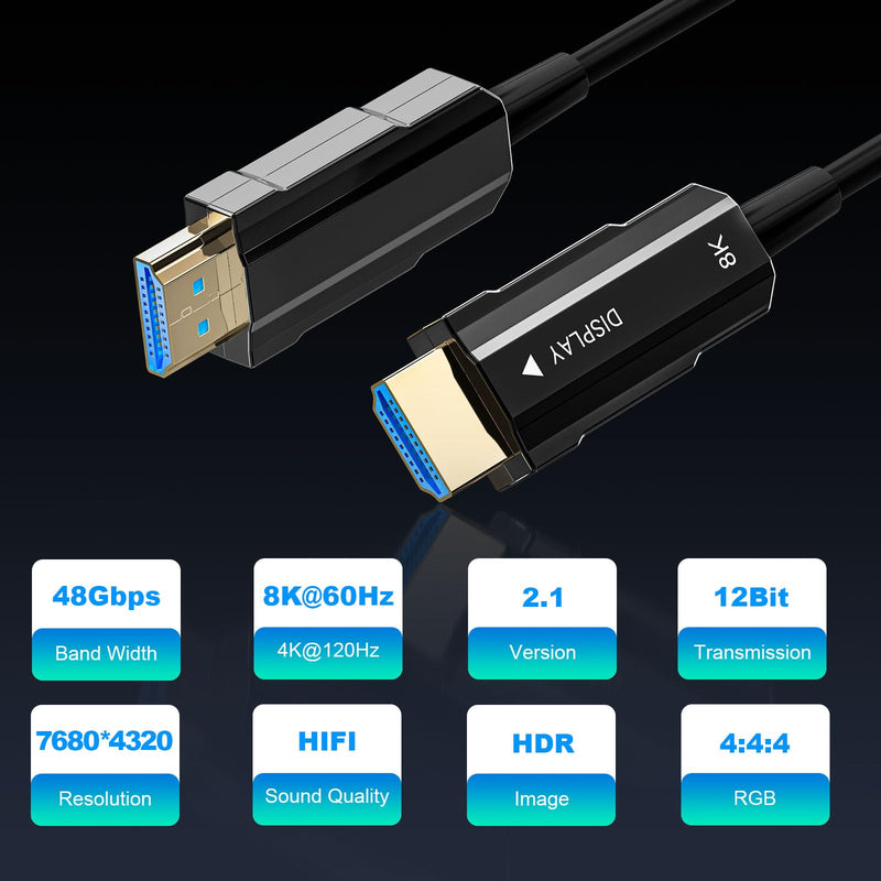 8K HDMI 2.1 Cable 75ft, Long Fiber Optic HDMI Cable, Ultra High Speed Thin HDMI Cord, 48Gbps, 8K@60Hz 4K@120Hz, Dynamic HDR, Dolby, HDCP 2.2&2.3, 3D, for HDTV Monitor Game Laptop Home Theatre 75ft/22.5m Black