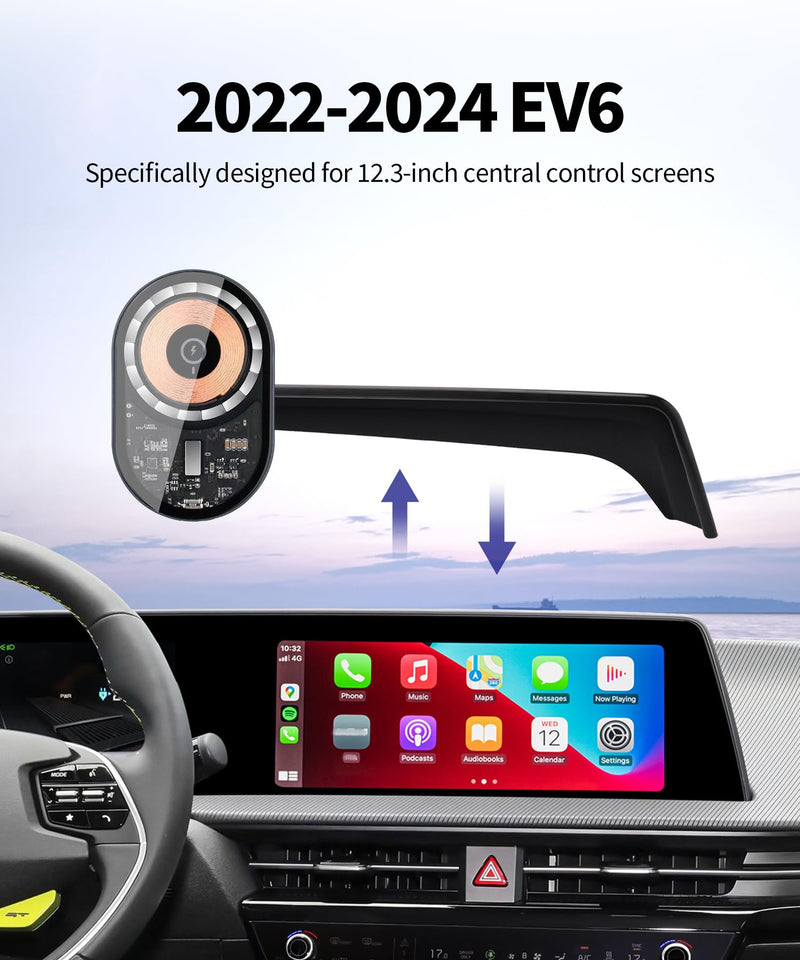 15W Wireless Charging Car Phone Holder for Kia EV6 2022-2024,12.3" Screen | Magsafe Accessories Fast Charging Magnetic Cell Phone Holder Clip Compatible with iPhone Android, 3D Fit Vehicle Phone Stand 12.3-inch for 2022-2024 EV6