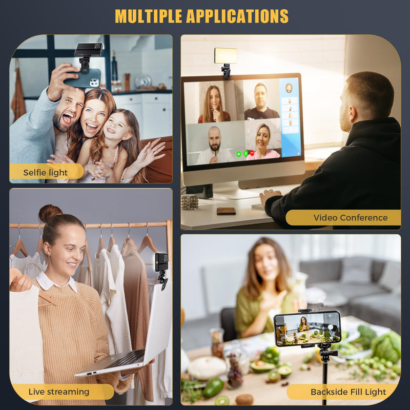 [AUSTRALIA] - MACTREM 120 LED Selfie Light, Phone Light Clip, 3000Mah Portable Rechargeable Video Light, Adjusted 3 Light Modes, for iPhone, Camera, Laptop, iPad, Light for Selfie, Video Conference, TikTok,Makeup Black 