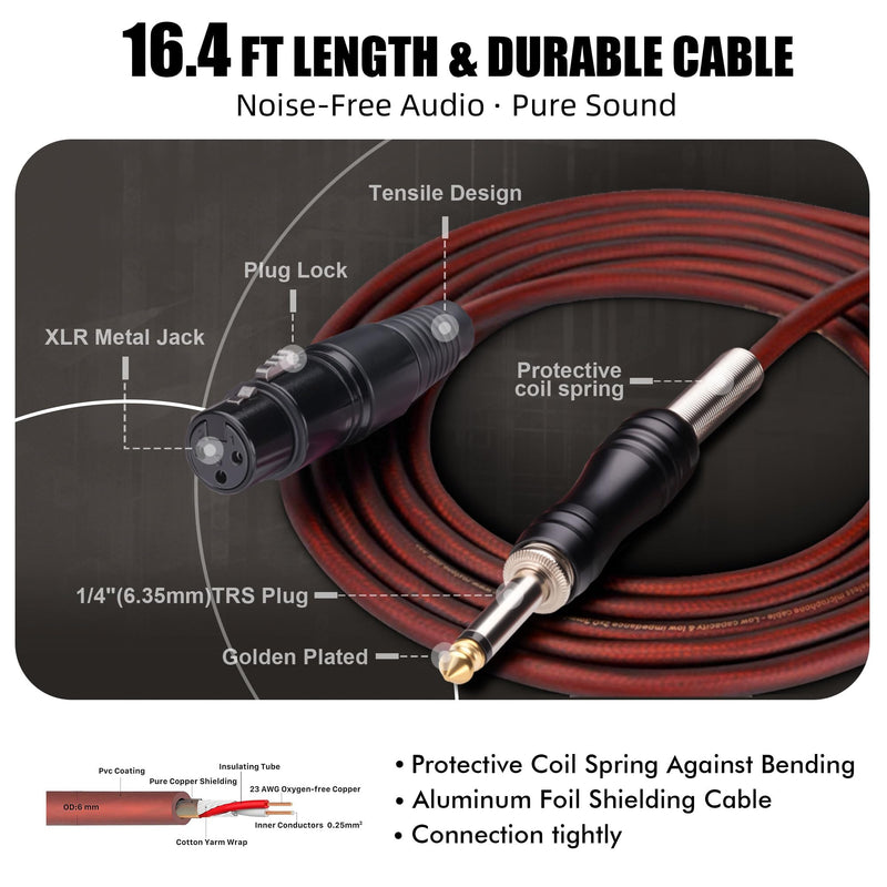 Dynamic Microphone - Professional Vocal Microphone for Singing - Premium Handheld Wired Mic with 16ft XLR to 1/4" Audio Cable - Microfono for Speaker, Mixer, Amplifier & Karaoke Machine Red