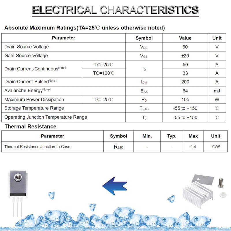 Youmile 20pcs IRLZ44N Mosfet Transistor IRLZ44NPBF N-Channel TO-220AB 47A 55V 3Pin International Rectifier with Heatsink Screw Disc Rubber Silicone Screwdriver
