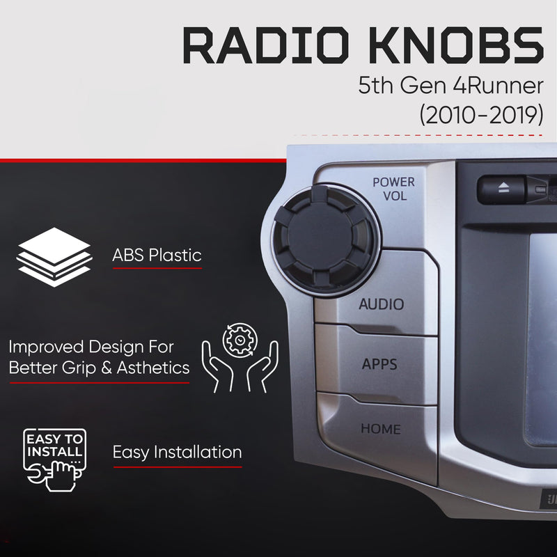 AJT DESIGN Radio Knobs for 5th Gen 4Runner (2010-2019)| Matte Black Car Radio Knobs| 2 Plastic Stereo Replacement knobs | Easy Installation | Made in USA