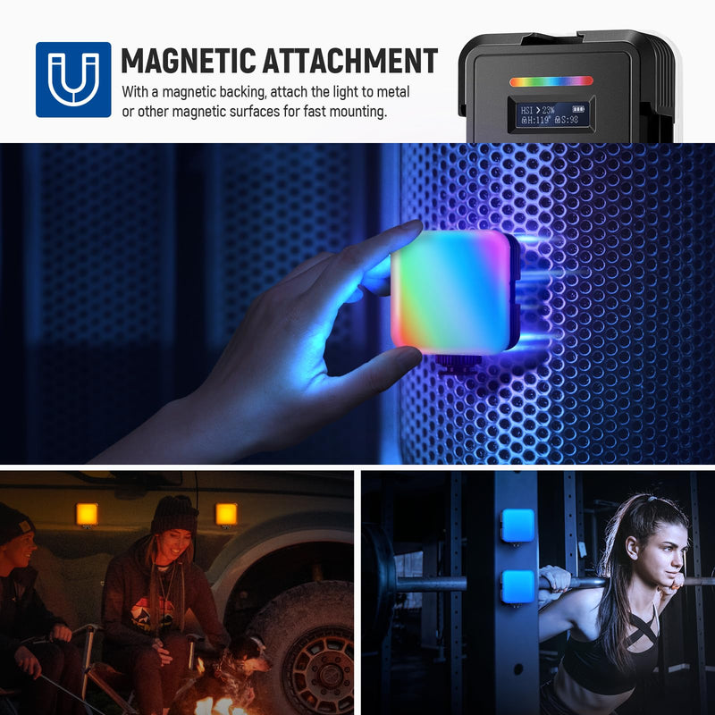 [AUSTRALIA] - NEEWER RGB62 Magnetic RGB Video Light with Upgraded APP Control, 360° Full Color LED Camera Light with 3 Cold Shoes CRI97+ 2500K-8500K 17 Scenes 2000mAh Rechargeable Portable Photography Lighting camera light with app control 