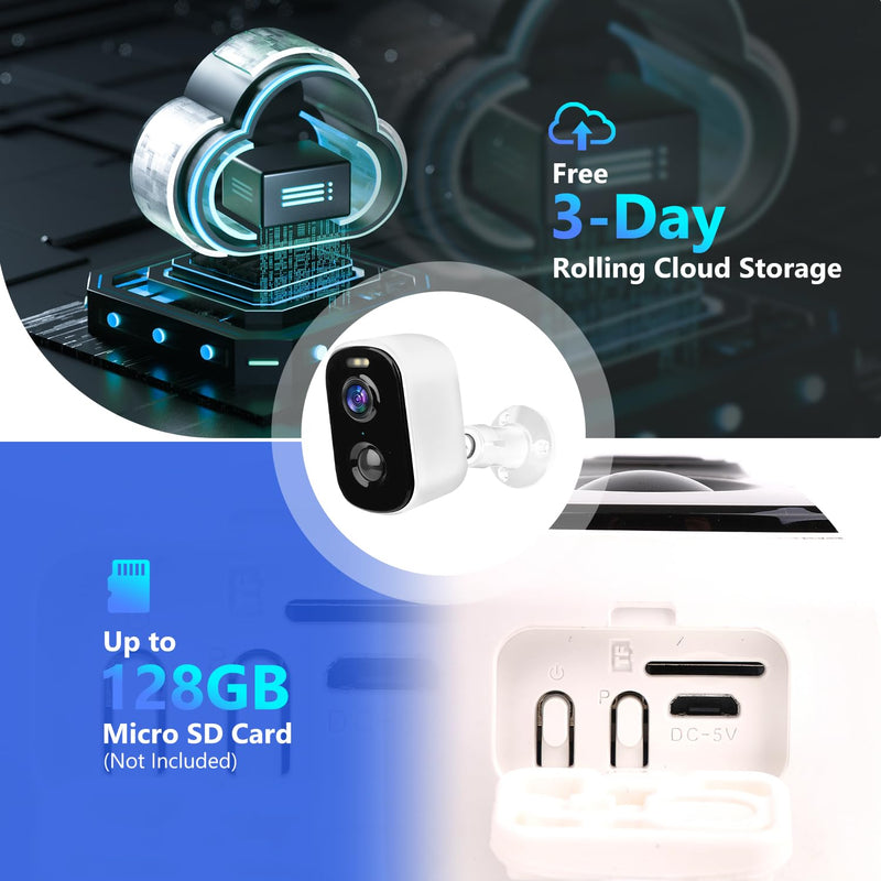 1080P Security WiFi Cameras for Home Security, Wireless Outdoor with Motion Detection, Spotlight/Siren Alarm, Color Night Vision, 2-Way Talk, Waterproof SD/Cloud Storage Battery Powered White