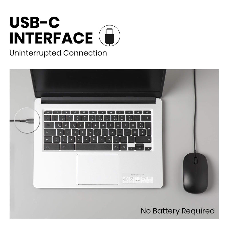 Perixx PERIMICE-201C USB Type C Wired Optical Mouse with 3-Button, Scroll Wheel, 800 DPI, Black Type C Mouse