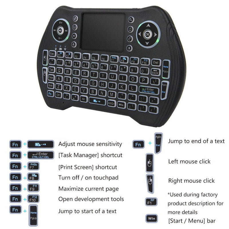 2.4G Wireless Keyboard with Touchpad Mouse, LED Backlit USB Mini Keyboard Multi-Media Handheld Android Box Remote Keyboard for Pc,Pad,Xbox 360, Ps3, Google Android Tv Box, Htpc, Iptv, Raspberry Pi