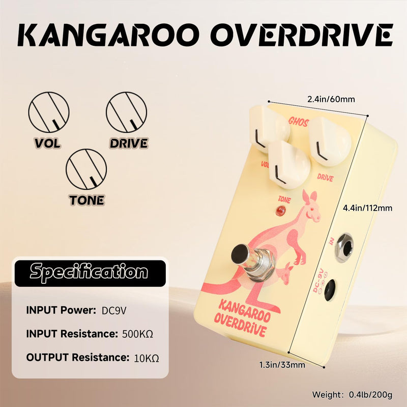 GHOSTFIRE Guitar Overdrive Effect Pedal for Electric Guitar (KANGAROO OVERDRIVE) YELLOW OVERDRIVE