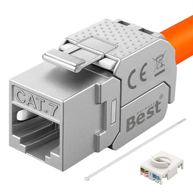 1x CAT 7 Keystone Network Module RJ45 - High Speed Keystone Female Tool-Free Assembly, 10Gbps, STP Shielded, Gold Plated Contacts, Compatible with AWG 22-26 & Patch Panel/Network Sockets 1 Stück