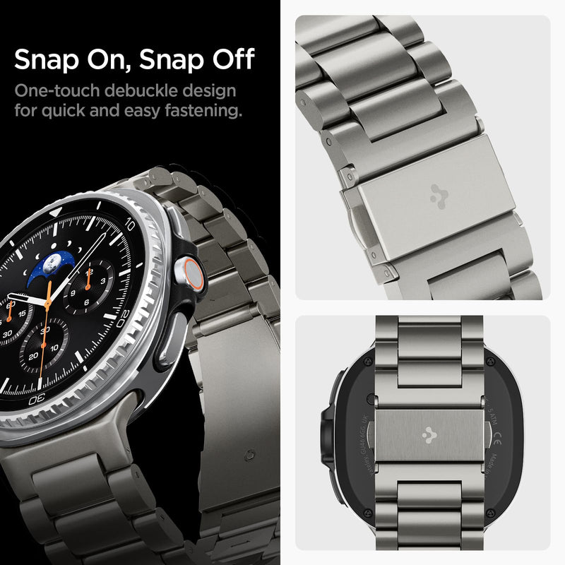 Spigen Modern Fit Titanium for Samsung Galaxy Watch Band | For Galaxy Watch 9/8 44/40mm, 8 Classic 46mm Premium Business Metal Adjustable Replacement Wristband Natural Titanium