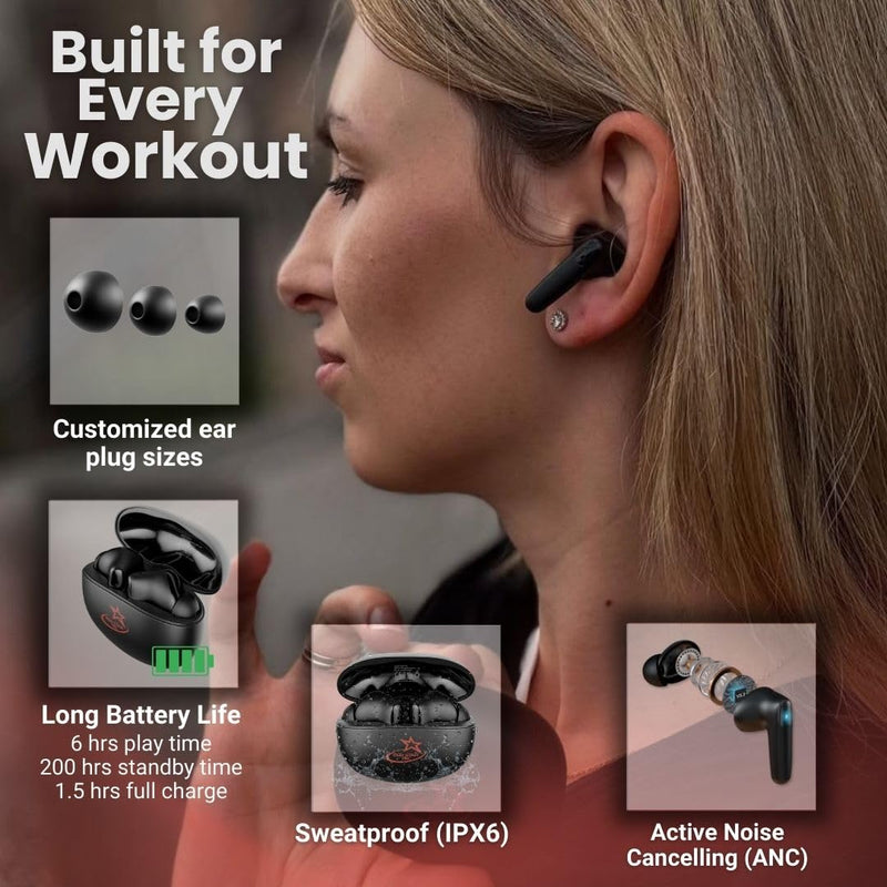 RED STAR TEC T-90 BoomSounZ Wireless Earbuds, Noise Cancelling, Sweatproof