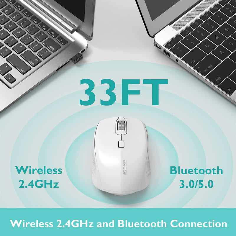 Wireless Mouse Dual Mode Bluetooth Mouse Wireless 2.4G Computer Mouse Optical Silent Mouse USB Receiver in The Mouse 3 Adjustable DPI Mice for MacBook Laptop Notebook PC Tablet (White) White