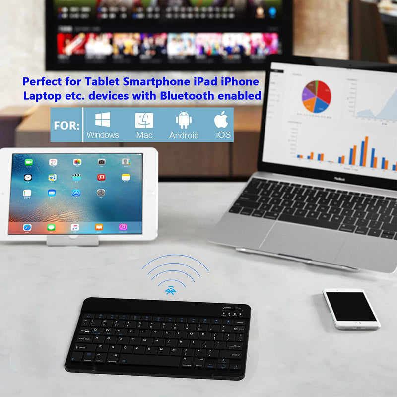 Ultra-Slim Small Bluetooth Keyboard, Portable Rechargeable External Cordless Wireless Keyboard for Android Tablet Cell Phone Samsung Smartphone iPad Mini Air Pro iPhone Windows Surface (Black) Black