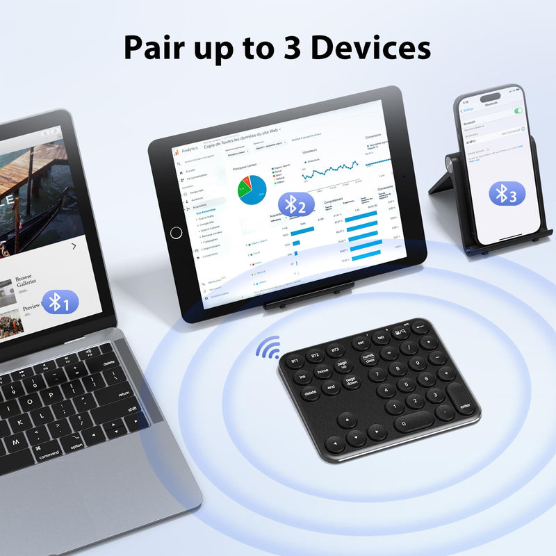 [AUSTRALIA] - iClever Bluetooth Number Pad, Portable Wireless Number Pad, Aluminum Rechargeable 35-Keys Numeric Keypad for Multi-Devices, Compatible for Laptop, Mac, iMac, Tablet, PC and Desktop 