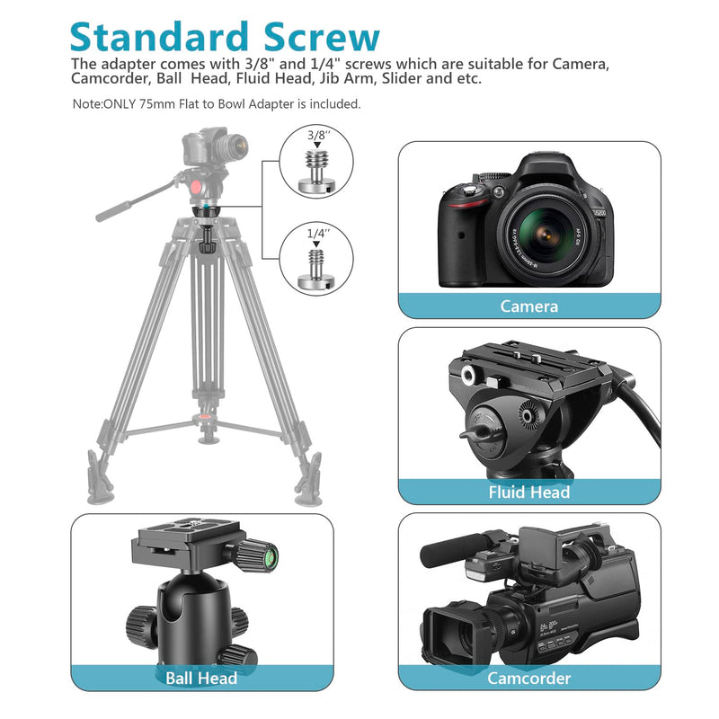 Neewer 75mm Bowl Adapter, Metal Half Ball Flat to Bowl Adapter Convert with 3/8-inch Screws Mount on Tripod and Fluid Head for Neewer TA60/2500/3500