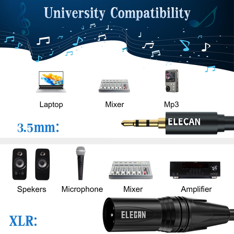 3.5mm (1/8 Inch) TRS to XLR Cable 15 Ft Male to Male-Balanced Shielded 3 Pin XLR to 1/8 Quarter inch Cord, Profesional/HiFi Stereo Guitar Cable with 3.5 mm to 6.35 mm Aadpter+Ties 3.5 mm to XLR cable 15FT