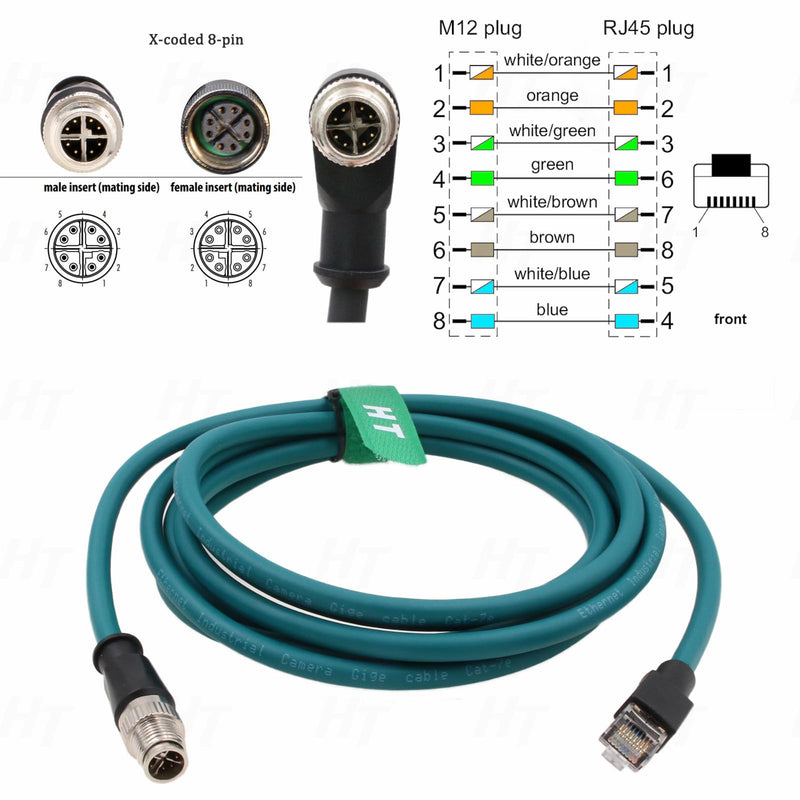 Ethernet 8 Pin X-Coded M12 RJ45 CAT-7e Cable for Keyence IV3 SR-5000 Matrix Cognex in Sight Data Man Barcode Reader Camera Sensor Network 5M 5 meter