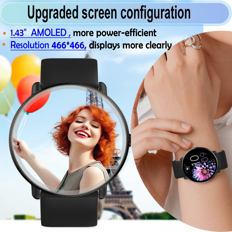 Goodatech 1.43" AMOLED SmartWatch for Men and Women, Black | Phone Call, IP68 Waterproof, Fitness Tracker Black.61