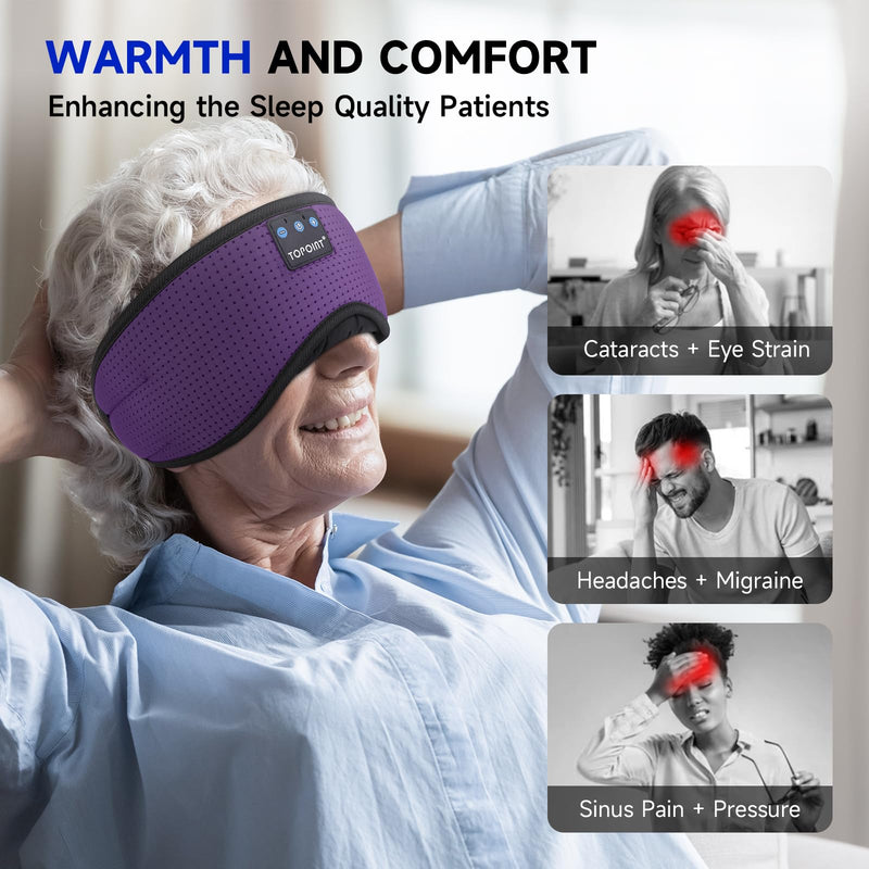 TOPOINT Sleep Mask Headphones Bluetooth Wireless 5.4, Breathable Cotton Eye Mask for Sleeping Side Sleepers Travel Music Headsets with Microphone Handsfree Men Women Deep Purple