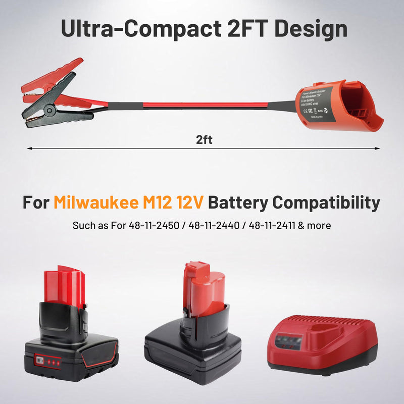 [AUSTRALIA] - Jumper Cables Adapter for Milwaukee M12 12V Battery, 2FT 8AWG Portable Car Jump Starter Booster Cables, Automotive Emergency Power Tool for Car Truck SUV Jump Starting Using Tool (2FT 8AWG) 