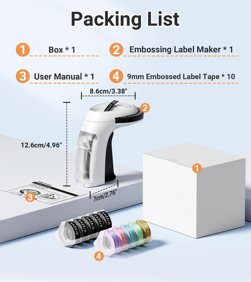 [AUSTRALIA] - Embossing Black Label Maker Machine with-Tape, Retro Embossed Label Maker Manual, Vintage 3D Emboss Labeler with 10 Rolls Macaroon Embossing Label Tapes for Home Kitchen Office School Kids 