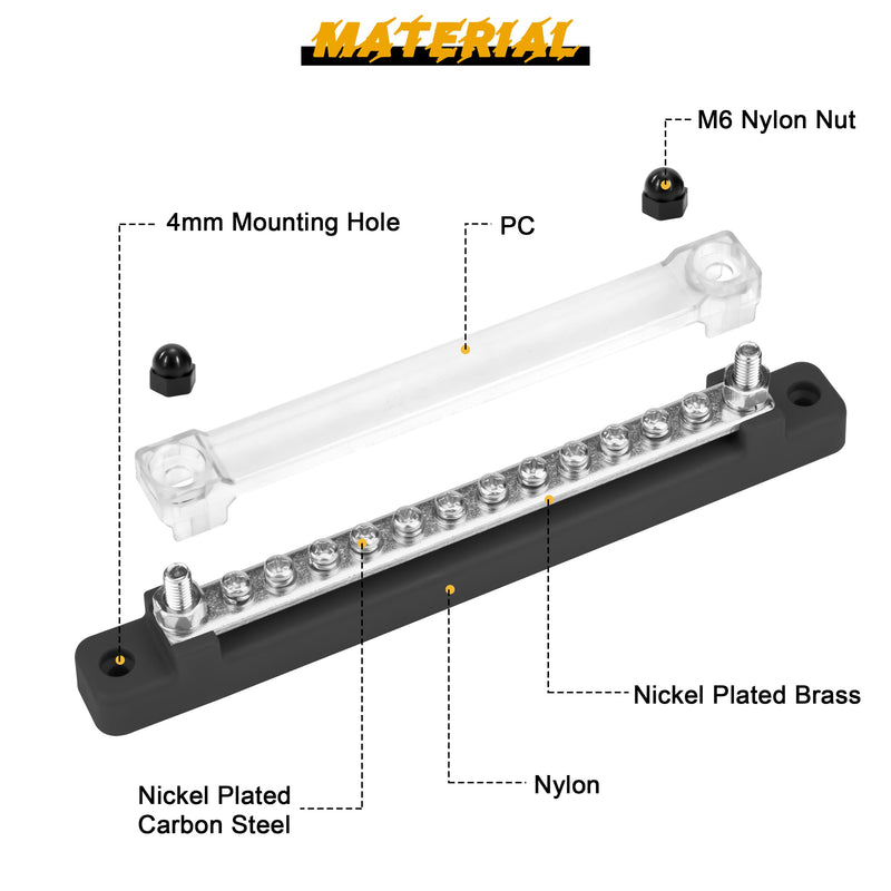 QIMEI-SHOP Bus Bar 12V-48V DC Busbars Distribution Block Busbar 150A Power Distribution Block with 12 x M4 Terminal Bolts for Car Truck Yacht Boat Black M4 Black