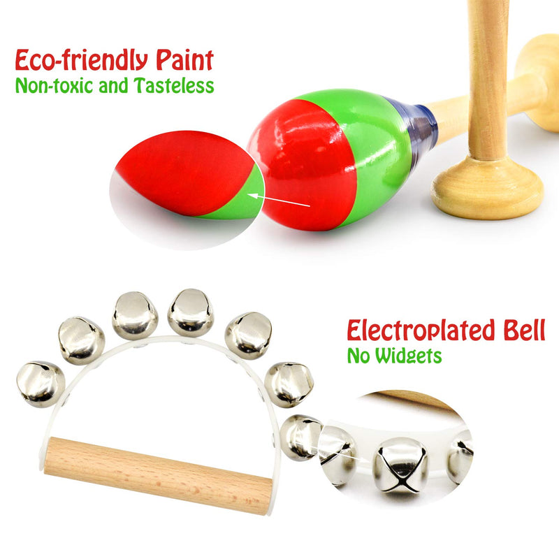 MUSICUBE 7 Pcs Musical Instrument Toys Set for Kids Wooden Percussion Instrument with Hand Drum, Maracas, Triangles, Hand Bell Educational Instrument for Toddler Birthday Gift for Boys Girls Aged 3+