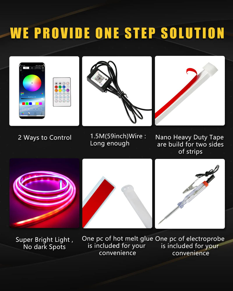 [AUSTRALIA] - RGB Hood Light Strip with Sequential Turn Signal Indicator Function Waterproof Multicolor Dynamic Scan Start Up Hoodbeam Kit for Cars, Truck, SUV, with APP Control, 12V 79inch/2M (1Set) Dynamic Multicolor 79 inches 